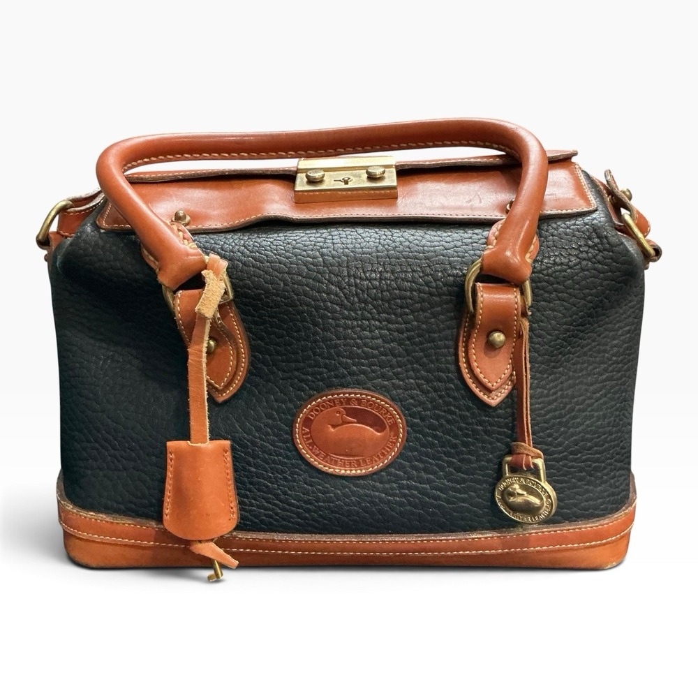Vintage Dooney & Bourke AWL Doctor Medicine Bag Black British Tan Rare Large